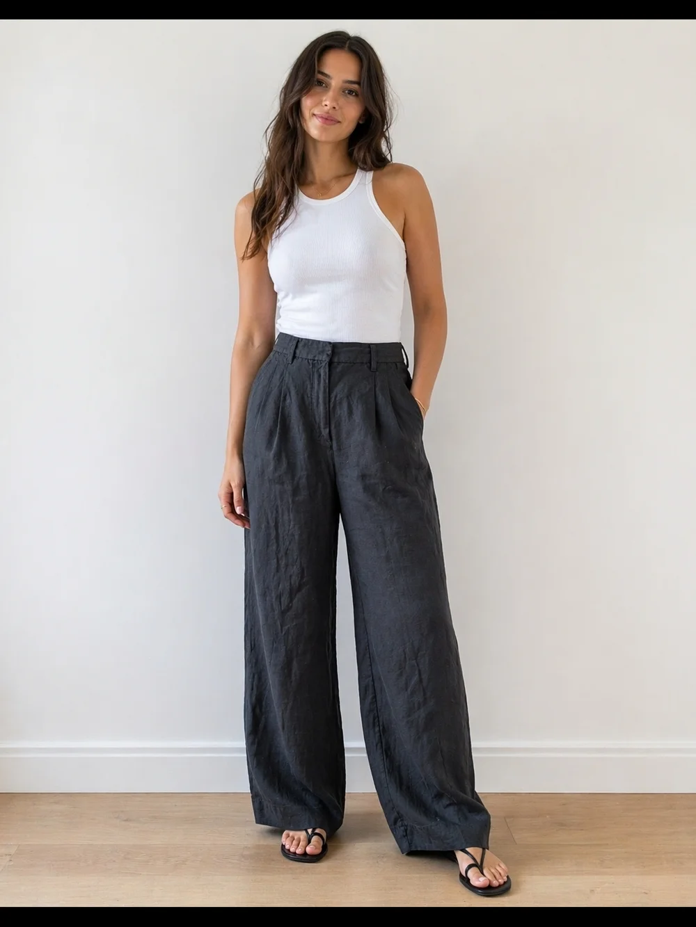 Aritzia Wilfred Black Wide-Leg High-Rise Linen-Blend Pants - Picture 1 of 9